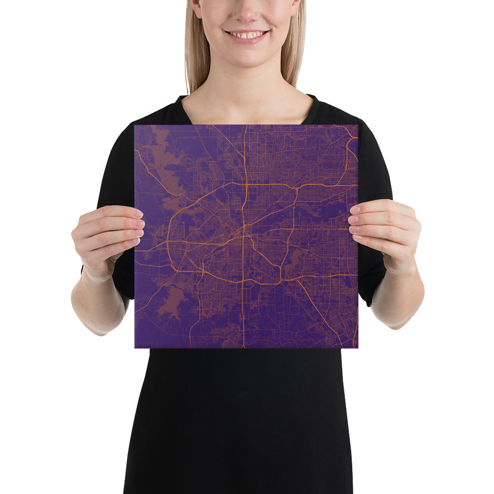 Fort Worth Purple and Orange Canvas Map