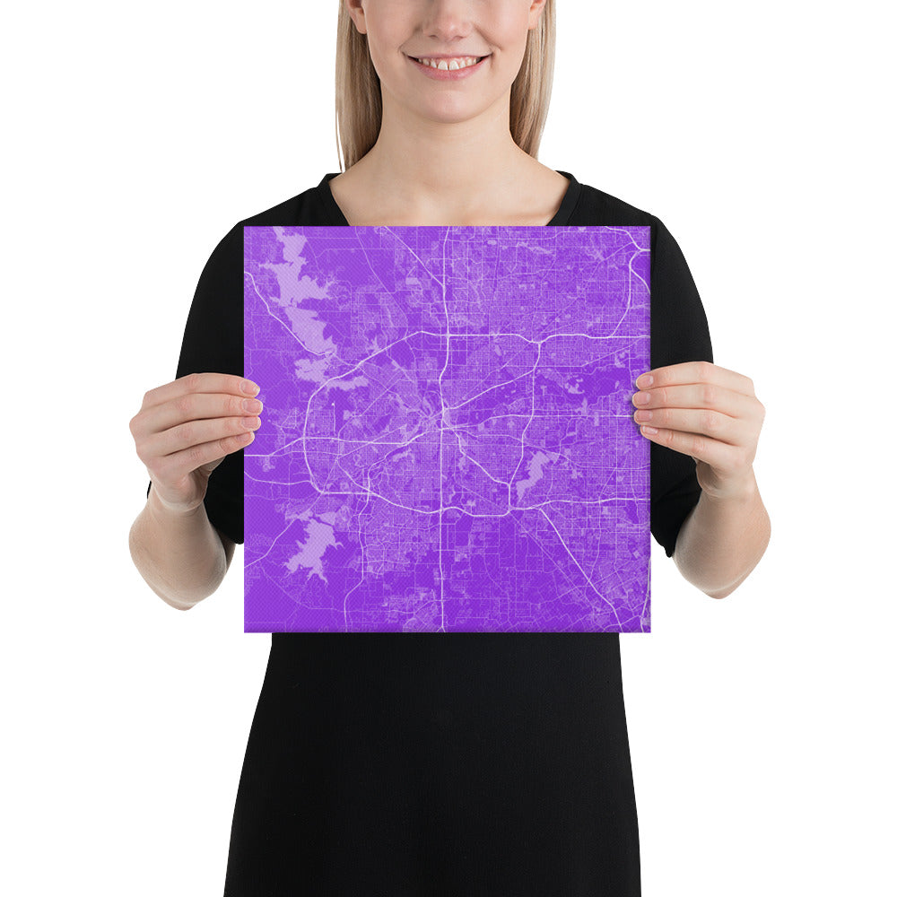 Fort Worth Purple and White Canvas Map