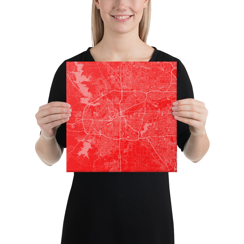 Fort Worth Red and White Canvas Map