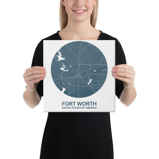 Fort Worth Circular Blue Canvas Map