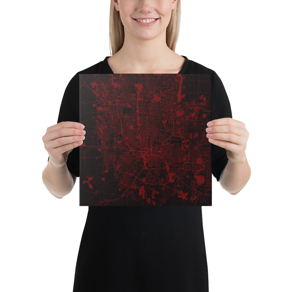 Columbus Black and Red Canvas Map