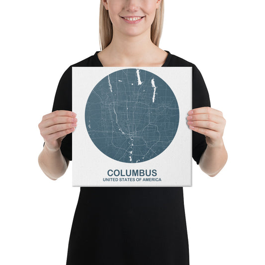 Columbus Circular Blue Canvas Map