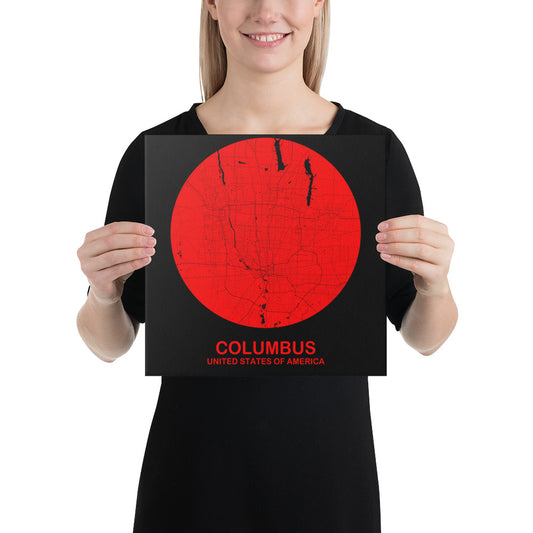 Columbus Circular Red Canvas Map