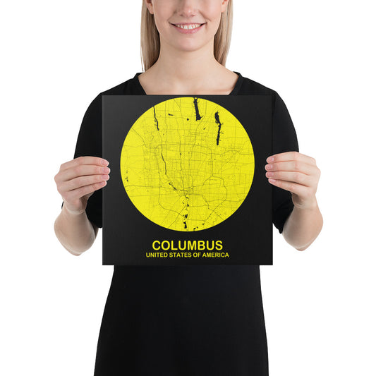 Columbus Circular Yellow Canvas Map