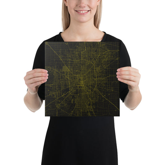 Indianapolis Black and Yellow Canvas Map