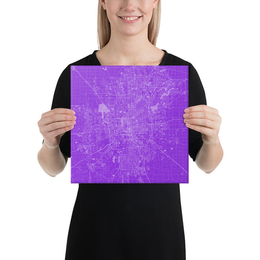 Indianapolis Purple and White Canvas Map