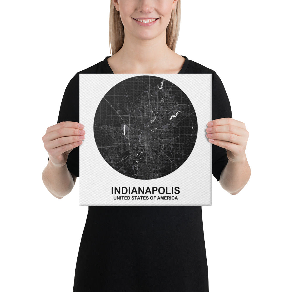 Indianapolis Circular Black Canvas Map