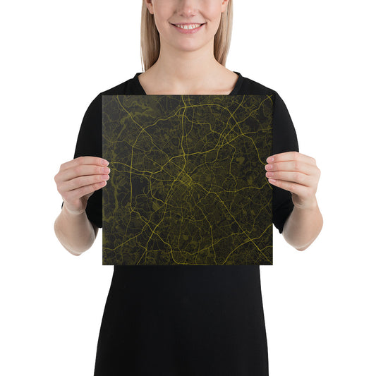 Charlotte Black and Yellow Canvas Map