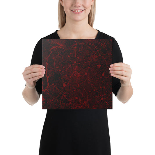 Charlotte Black and Red Canvas Map