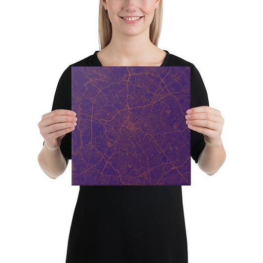 Charlotte Purple and Orange Canvas Map