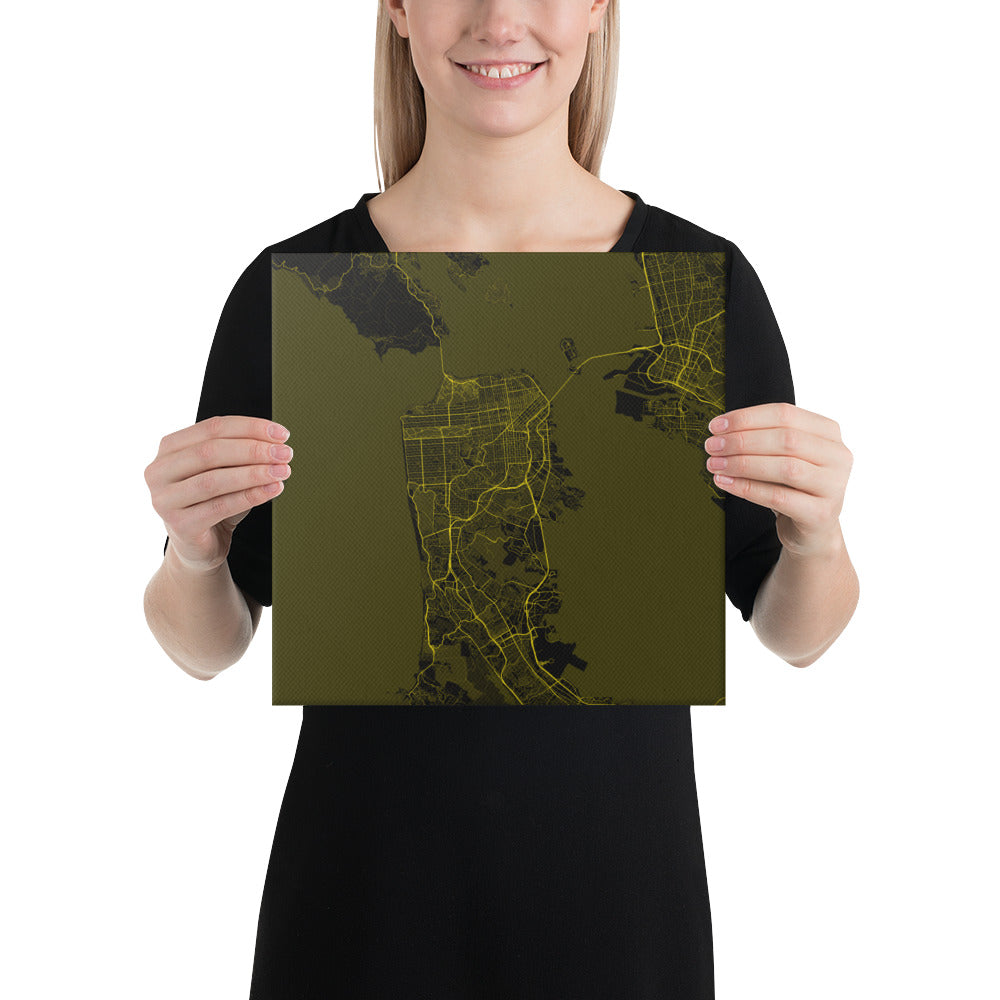 San Francisco Black and Yellow Canvas Map