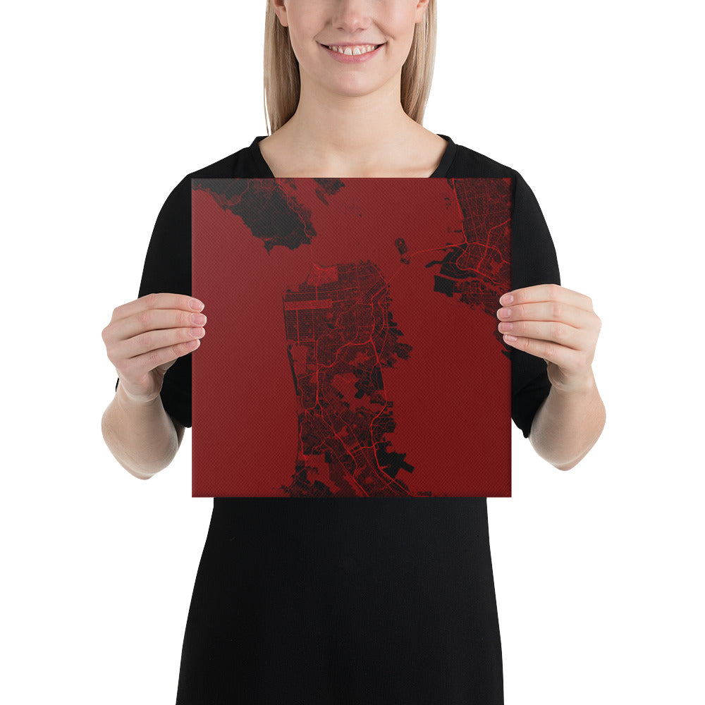 San Francisco Black and Red Canvas Map