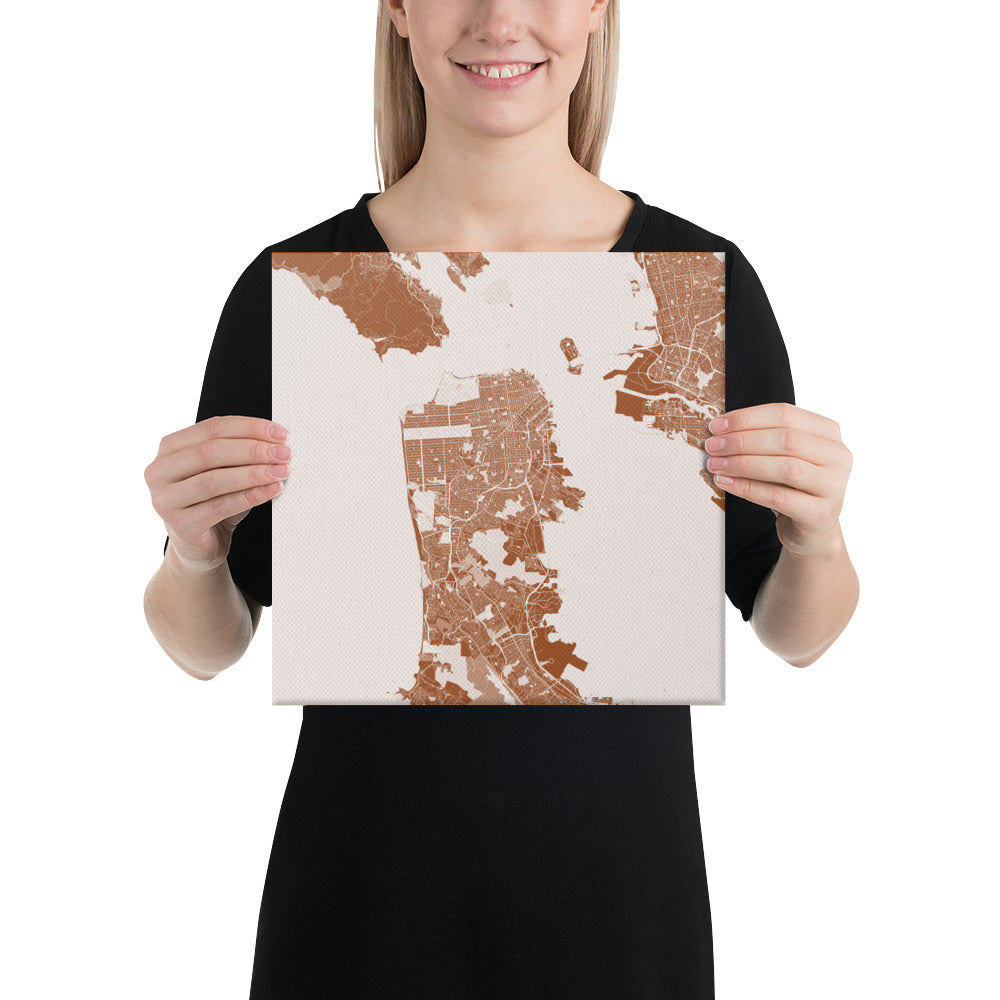 San Francisco Brown and White Canvas Map