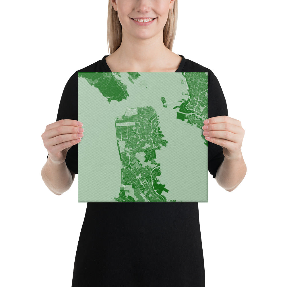 San Francisco Green and White Canvas Map