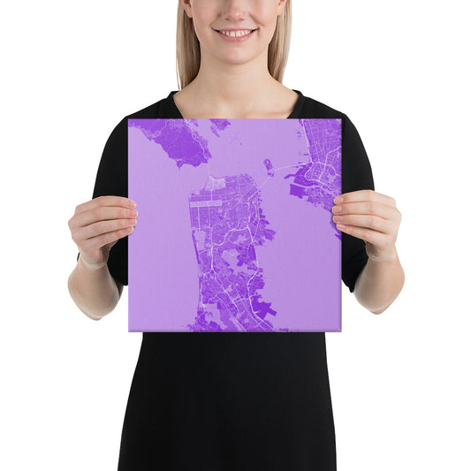 San Francisco Purple and White Canvas Map