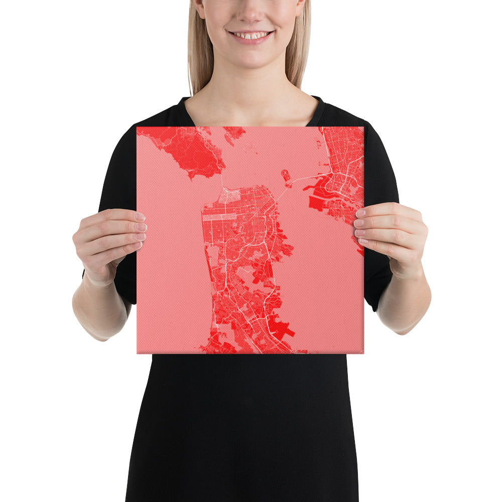 San Francisco Red and White Canvas Map