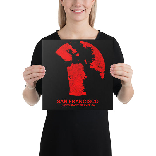 San Francisco Circular Red Canvas Map