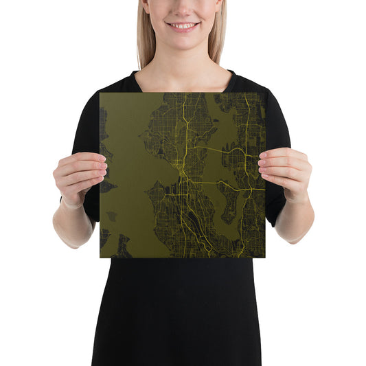 Seattle Black and Yellow Canvas Map