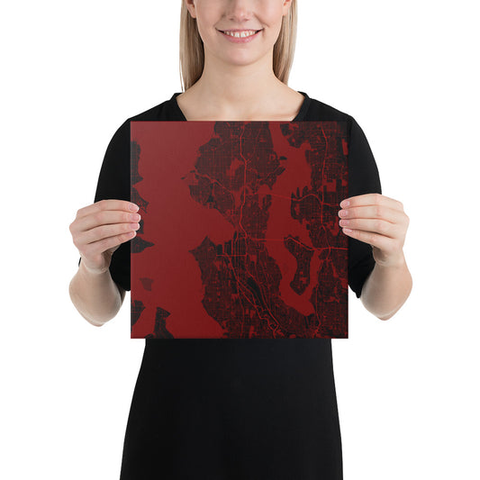 Seattle Black and Red Canvas Map