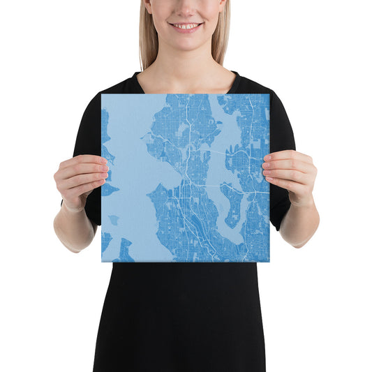 Seattle Blue and White Canvas Map