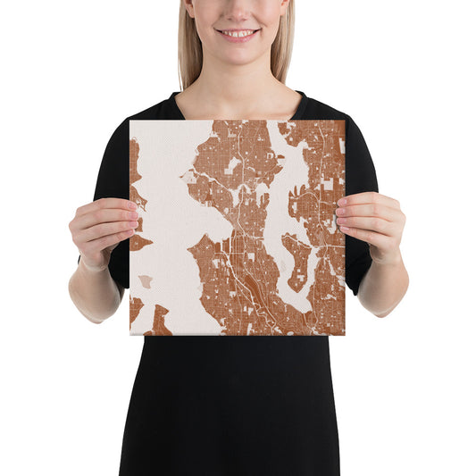 Seattle Brown and White Canvas Map