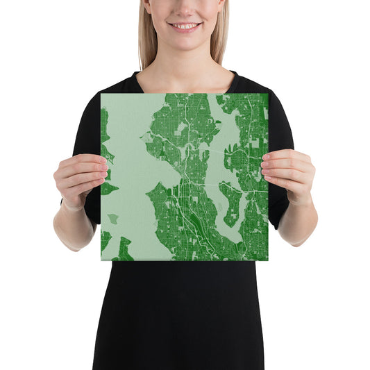 Seattle Green and White Canvas Map