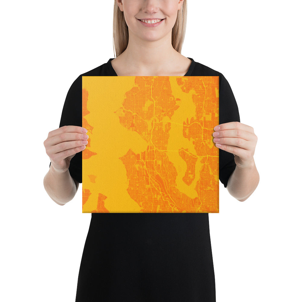 Seattle Orange and Yellow Canvas Map