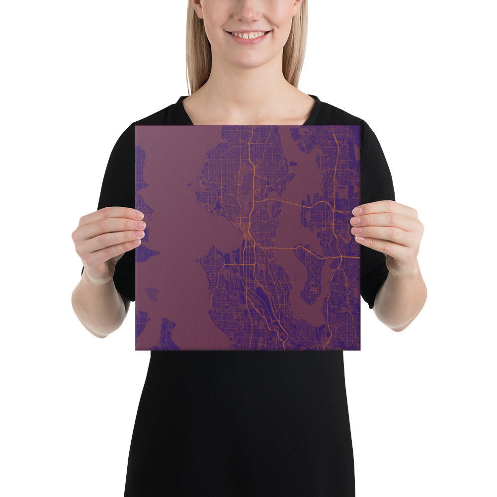 Seattle Purple and Orange Canvas Map