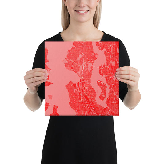 Seattle Red and White Canvas Map