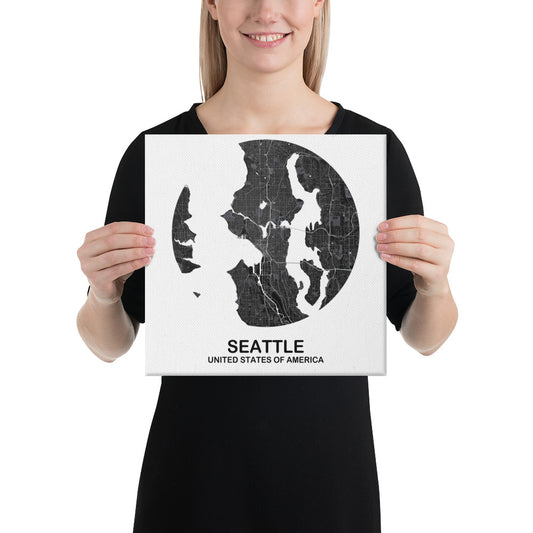 Seattle Circular Black Canvas Map