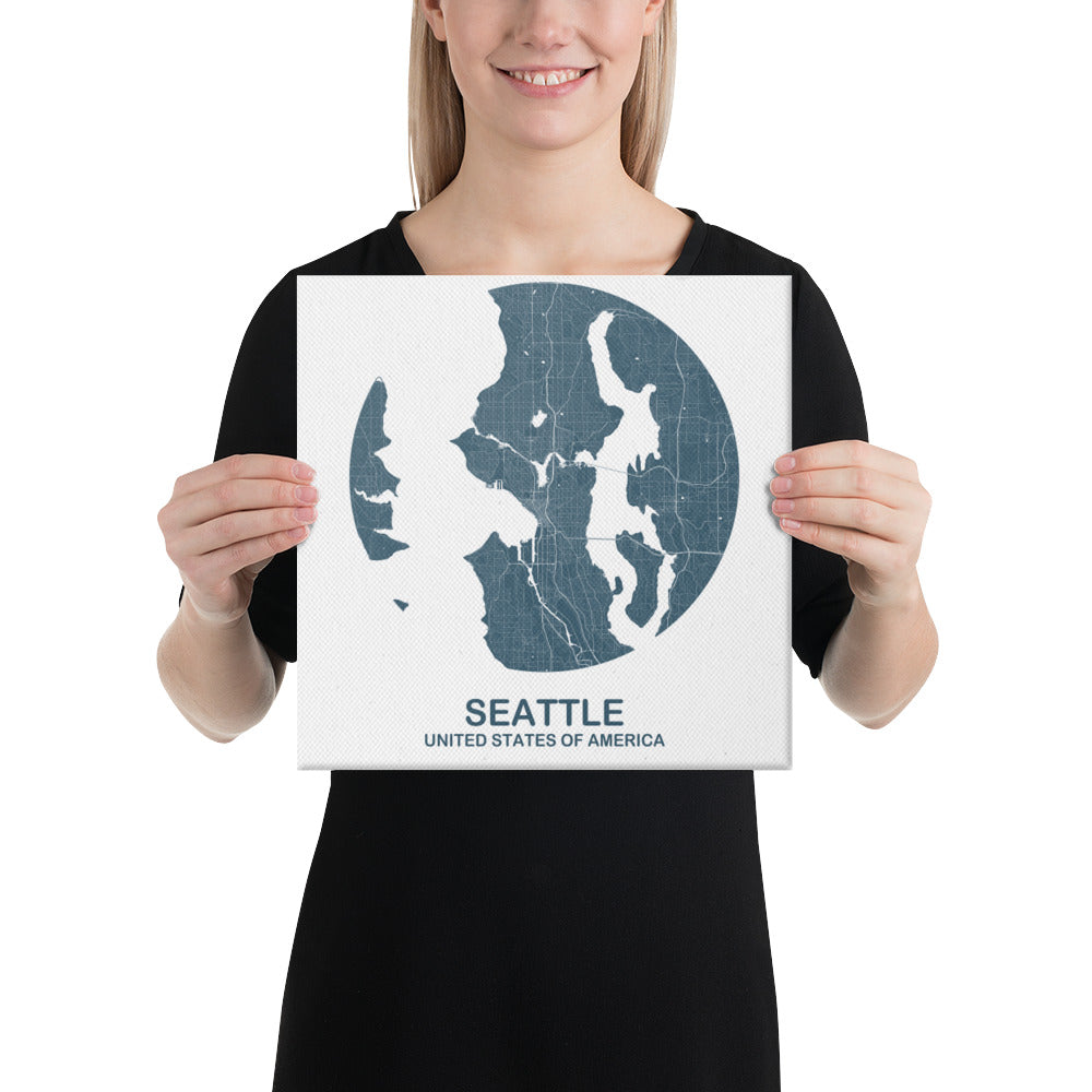 Seattle Circular Blue Canvas Map