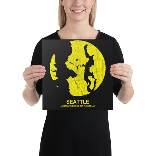 Seattle Circular Yellow Canvas Map