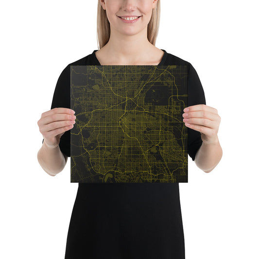 Denver Black and Yellow Canvas Map