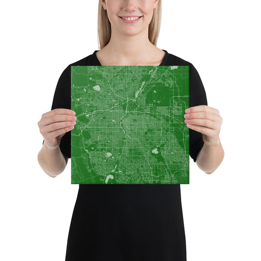 Denver Green and White Canvas Map