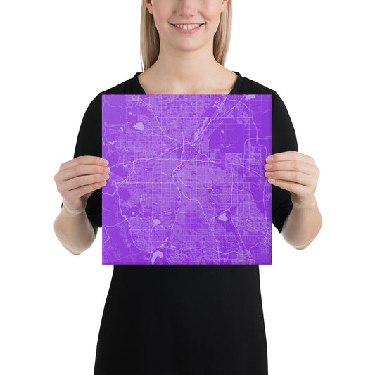 Denver Purple and White Canvas Map