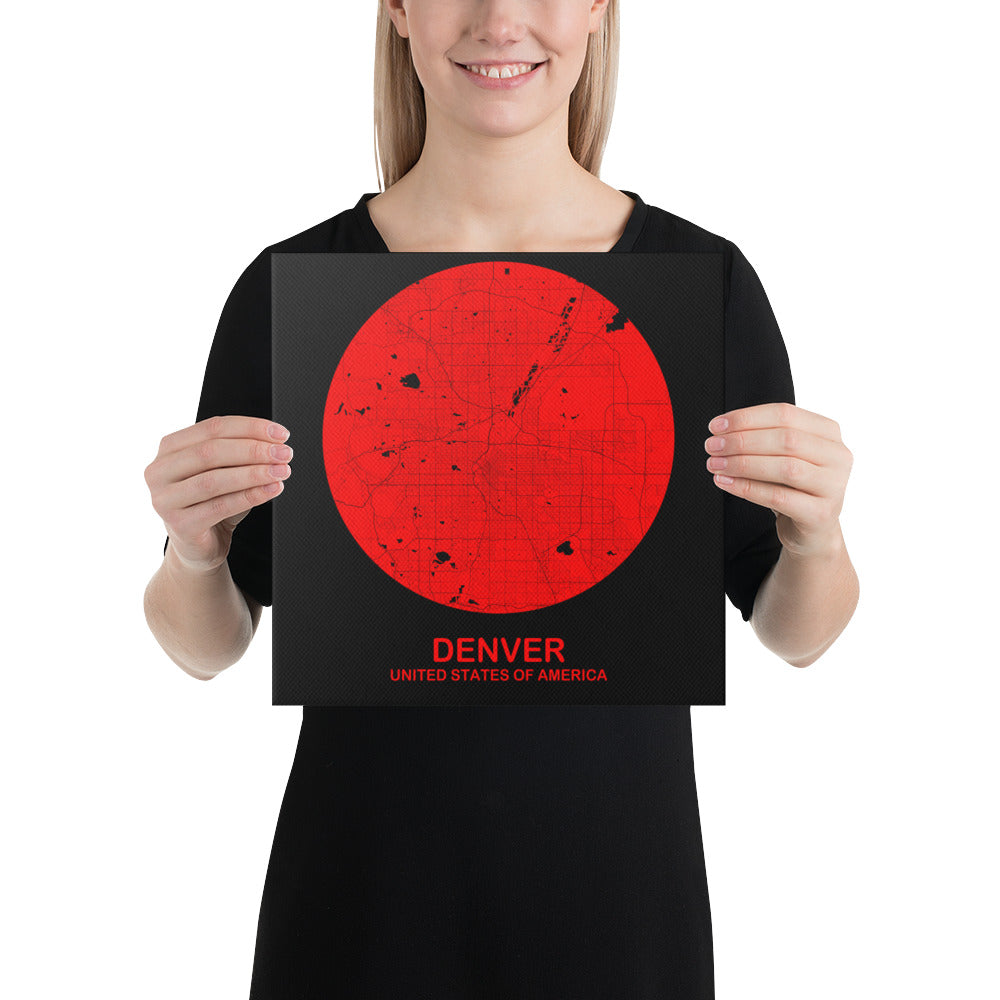 Denver Circular Red Canvas Map