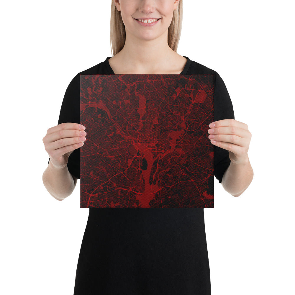 Washington, D.C. Black and Red Canvas Map