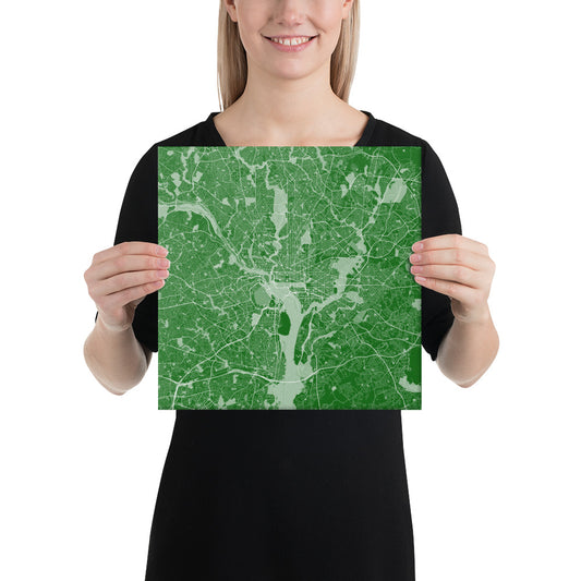 Washington, D.C. Green and White Canvas Map