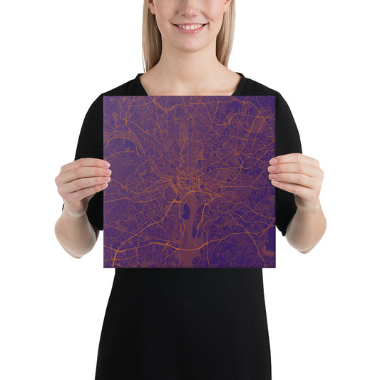 Washington, D.C. Purple and Orange Canvas Map