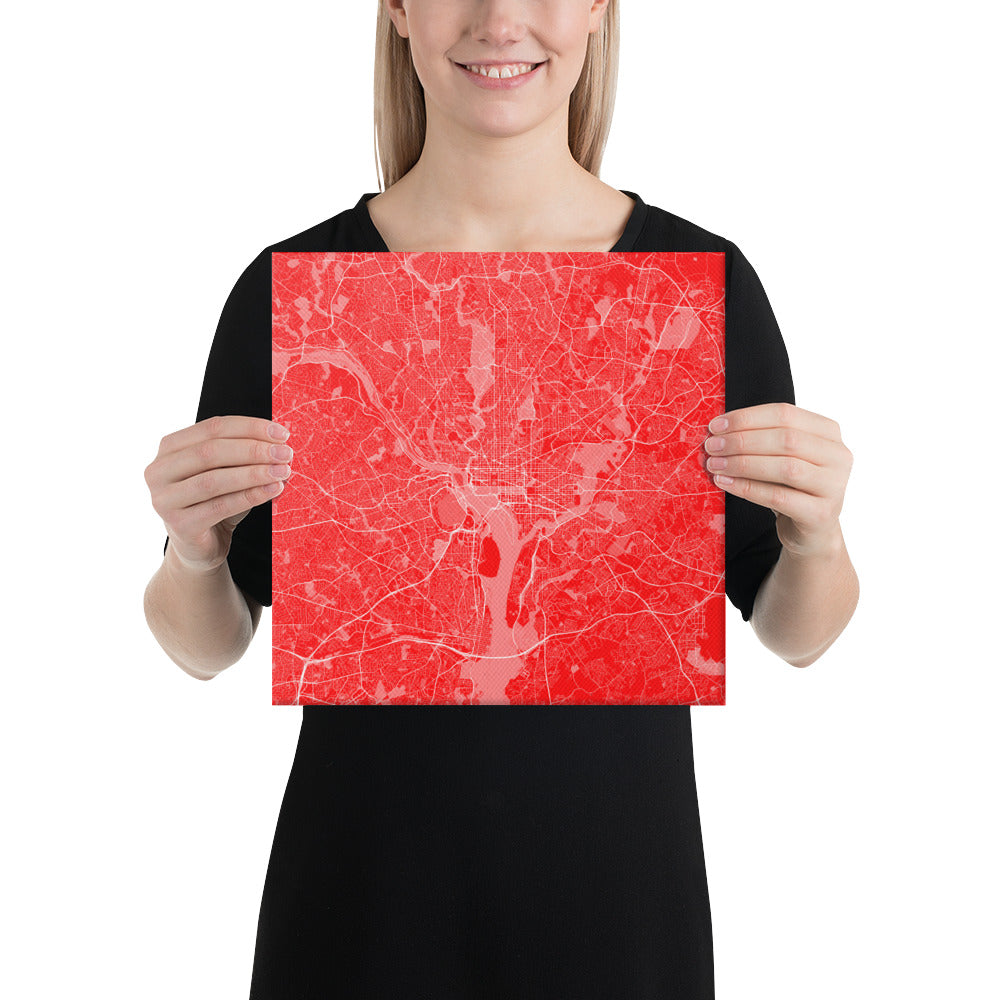 Washington, D.C. Red and White Canvas Map