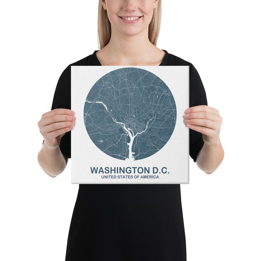 Washington, D.C. Circular Blue Canvas Map