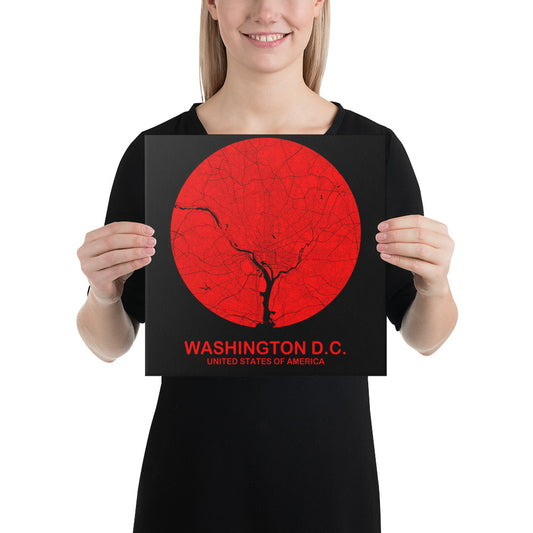 Washington, D.C. Circular Red Canvas Map