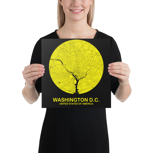 Washington, D.C. Circular Yellow Canvas Map