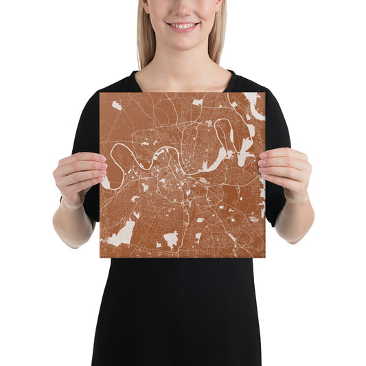 Nashville Brown and White Canvas Map