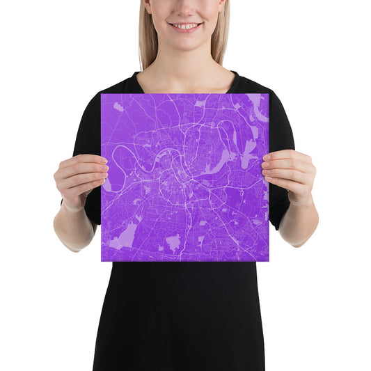 Nashville Purple and White Canvas Map