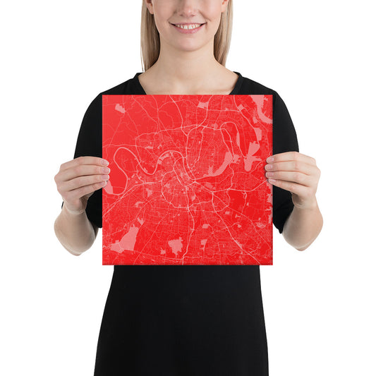 Nashville Red and White Canvas Map