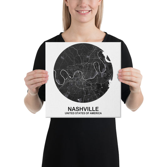 Nashville Circular Black Canvas Map