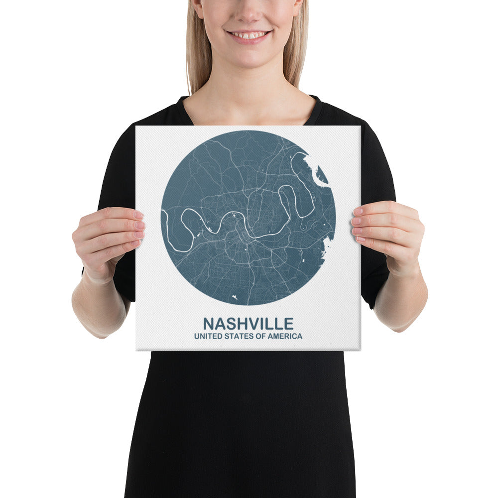 Nashville Circular Blue Canvas Map