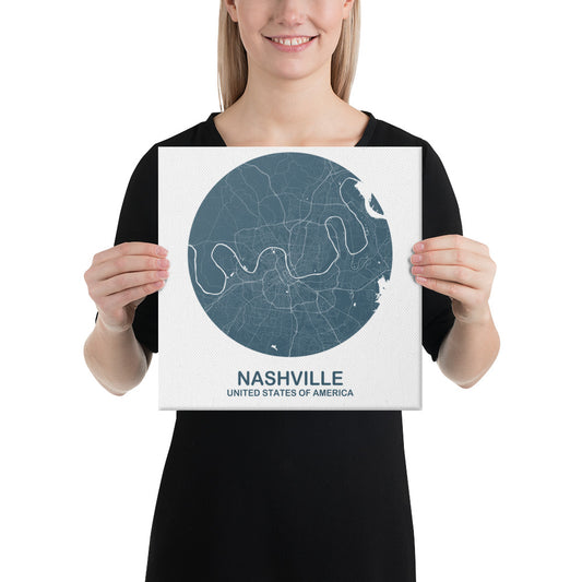 Nashville Circular Blue Canvas Map