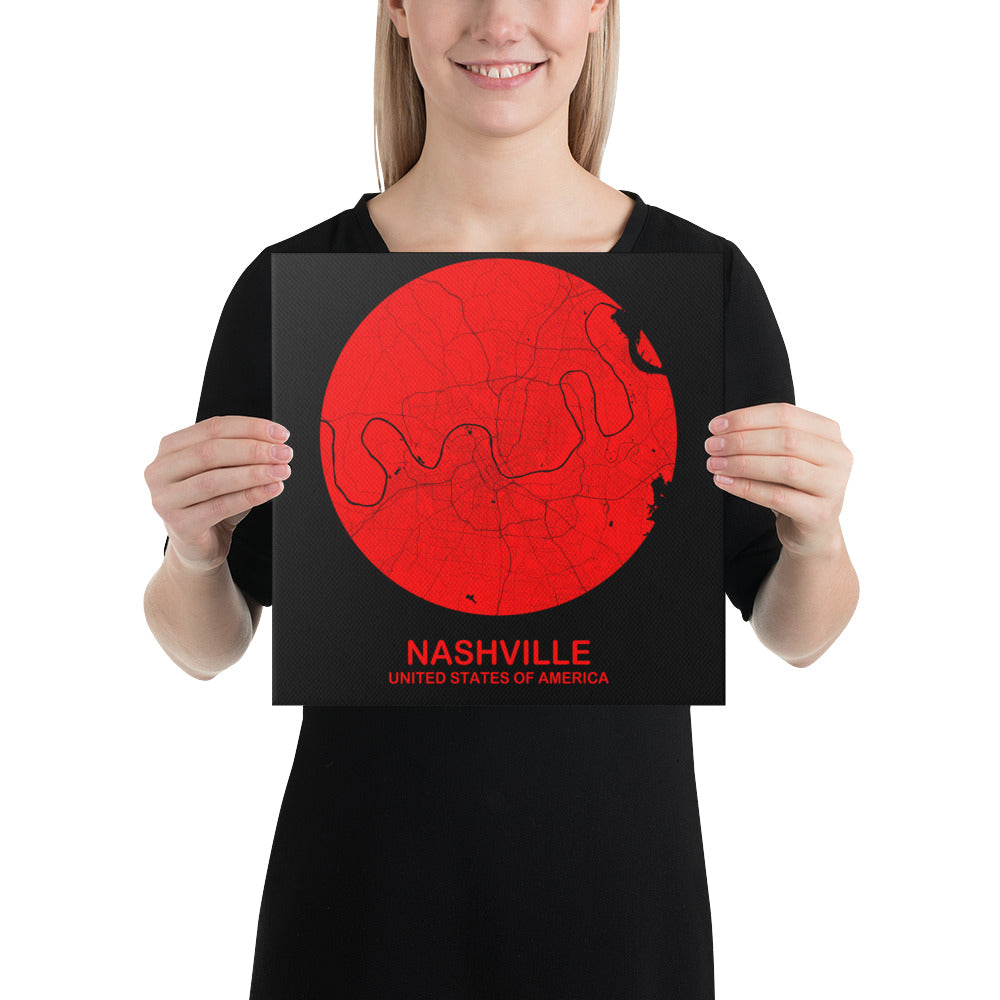 Nashville Circular Red Canvas Map